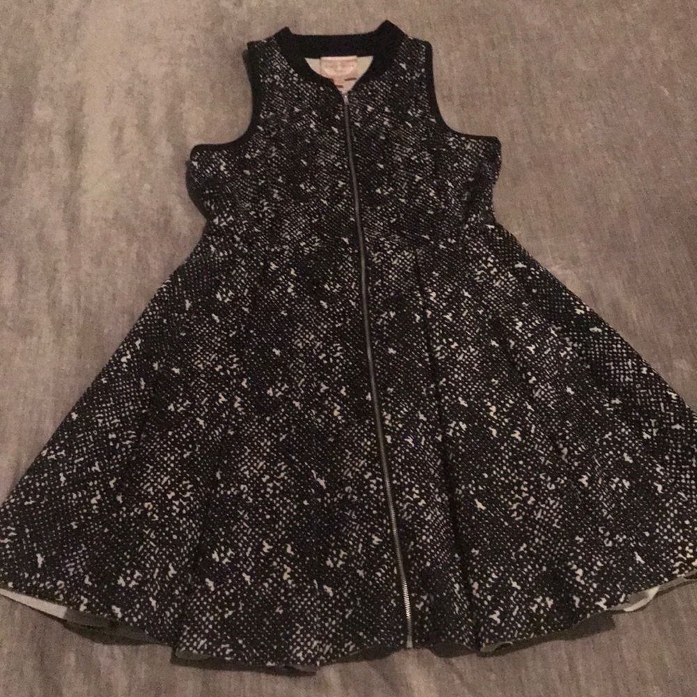 Black and White A-Line Zip Front Dress